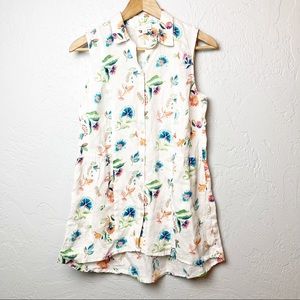 J Jill Love Linen Muscle Top Floral Womens XS White Button Front Sleeveless